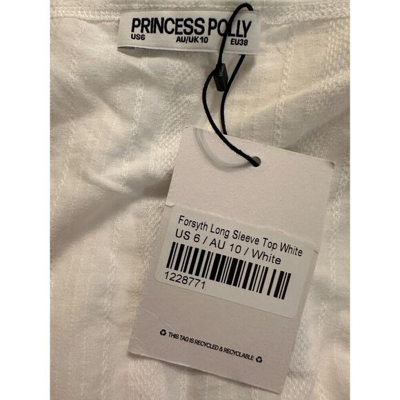 Princess Polly Cottagecore Bohemain Forsyth Long Sleeve Top White Size 6 NWT - Picture 6 of 6